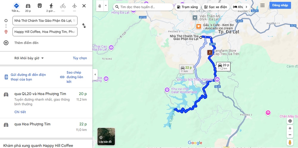Đoạn đường đến Happy Hill mất khoảng 20 - 22 phút di chuyển bằng xe hơi